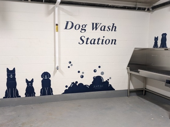 Simple silhouette mural for a dog wash station